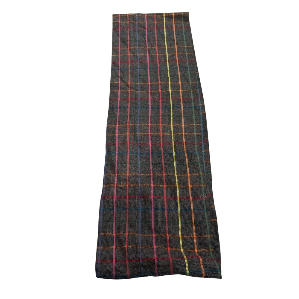 Thistle & Stitch Scarf Unisex OS Grey Rainbow Plaid Herringbone Cotton Excellent